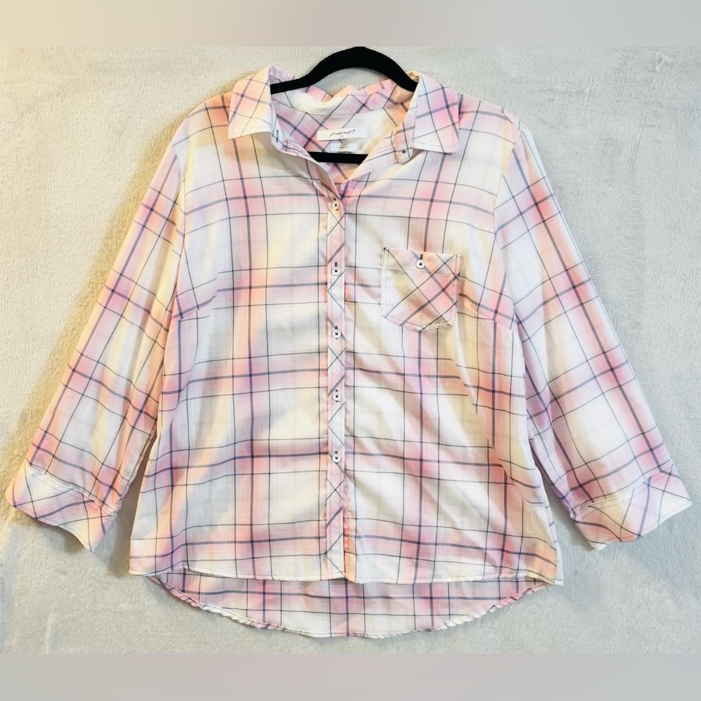 Foxcroft NYC Women’s Size XL Pink Plaid Wrinkle Free Button Long Slv Shirt